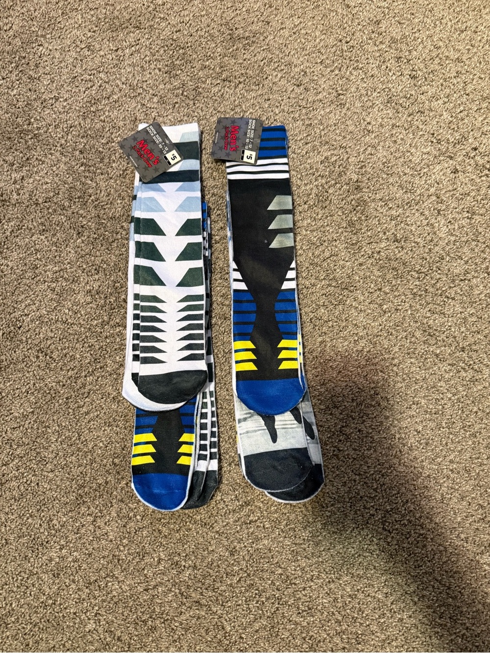 Men's Patterned Athletic Crew Socks - Blue, Black & White